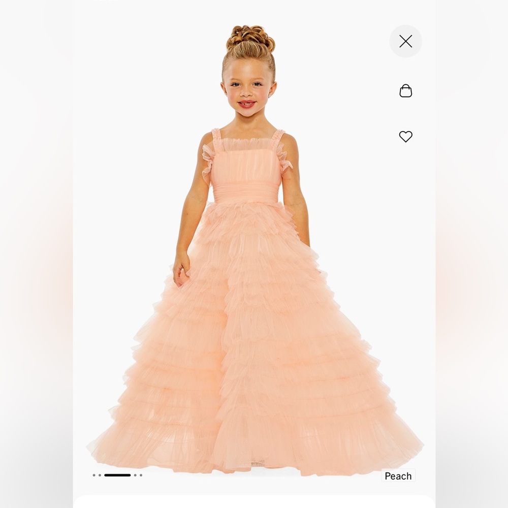 Mac Duggal Little Girl's Tulle Ruffle Dress Size 8 Peach